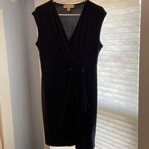 Navy blue faux wrap dress for work.
